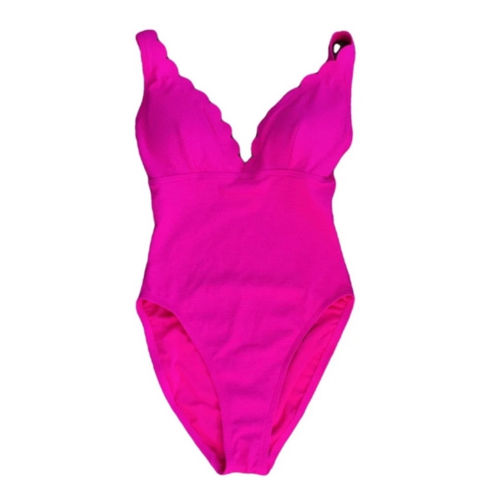 NWT Kate Spade YELLOW Scalloped Plunge One Piece Swimsuit, Size Small - Picture 2 of 12